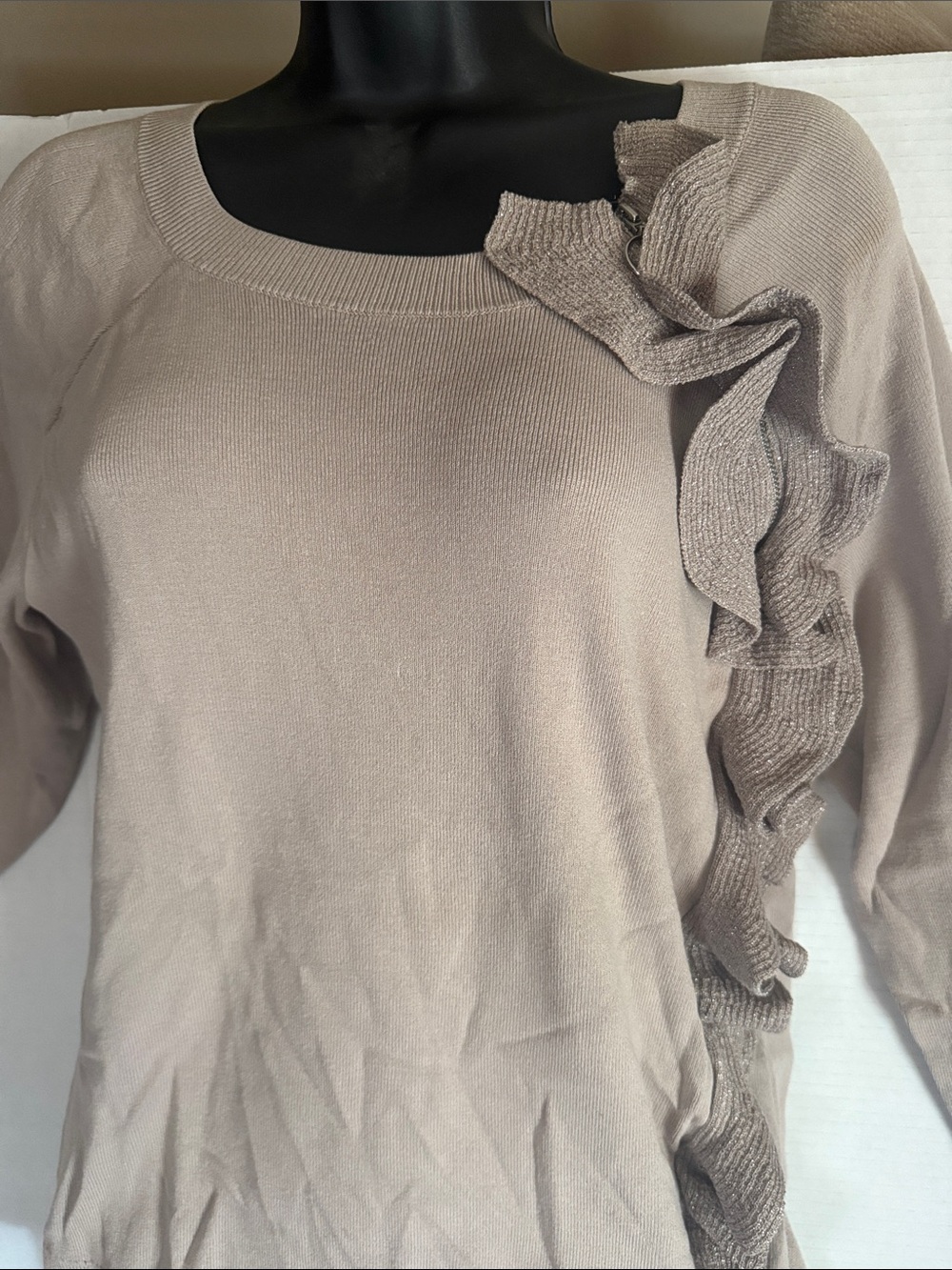 INC XL Ruffled Front Lightweight Knit Top - Taupe